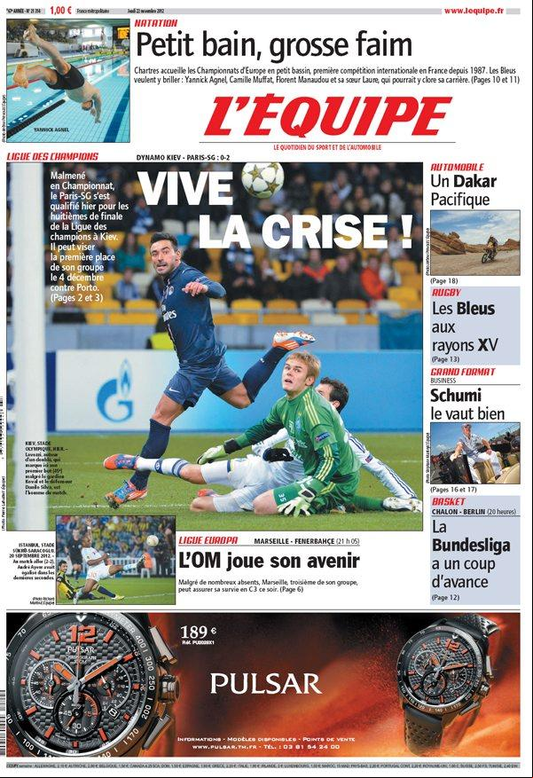 L'Equipe du jeudi 22 novembre 2012
